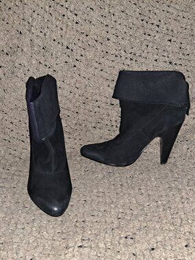 ASH-ILLUSION-Black Oiled Suede/Suede-Fold-Over Booties-Sz 36.5-Excellent